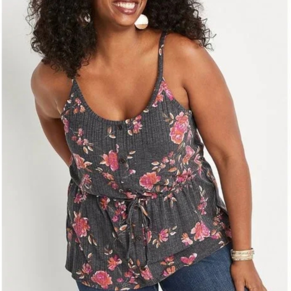 Maurices Large NWT Cinched Waist Gray Floral Casual Summer Tank